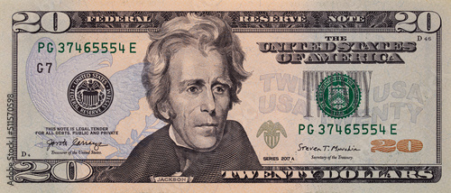 Closeup of front side of 20 dollar banknote photo