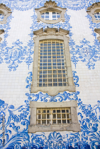 Fragment of Carmo Church (Igreja do Carmo) with beautiful azulejos in Porto, portugal