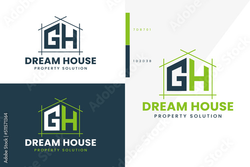B H  Monogram Dream House Real estate logo premium vector