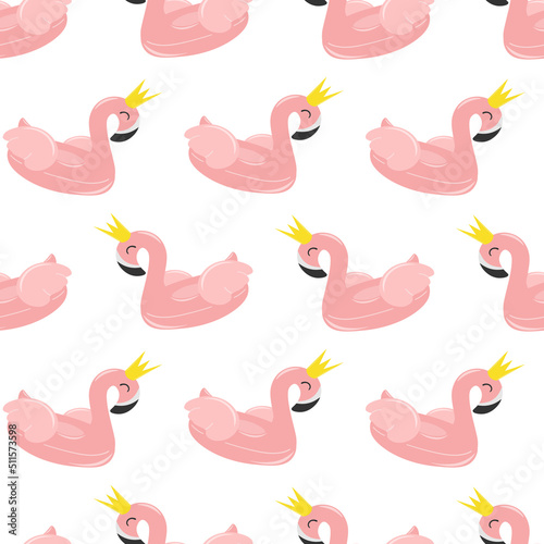 Seamless pattern with summer element  inflatable circle in the form of pink flamingo. Summer beach party. Vector image.