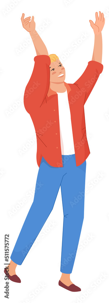 Fototapeta premium Happy person clapping hands. Standing man celebrating