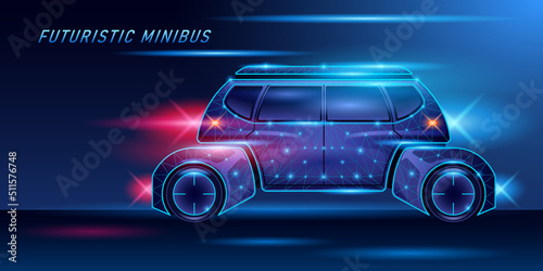 futuristic minibus side view on dark blue background