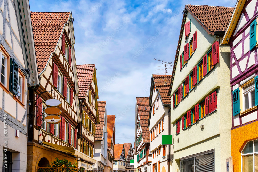 Beautiful facades in the down town of Herrenberg, Black forest, Germany