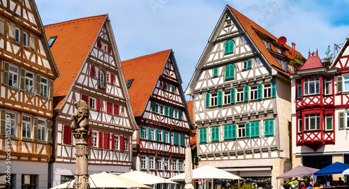 Marketplace in Herrenberg on a sunny day in spring, Black forest, Germany