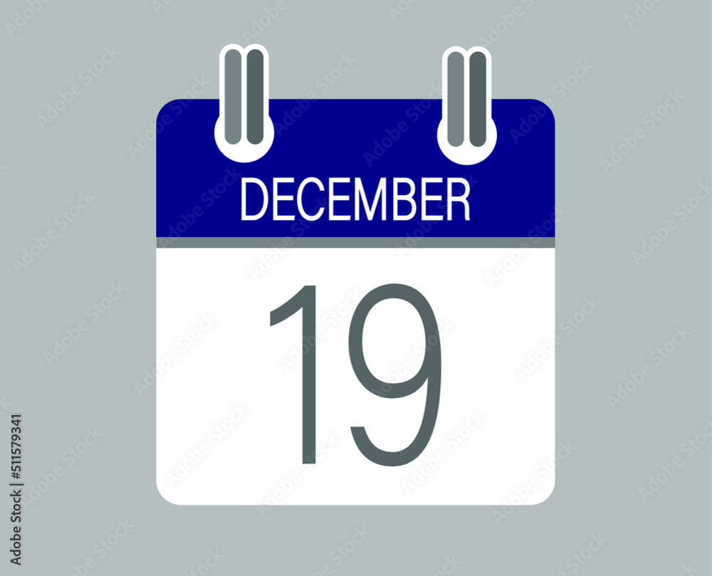 Day 19 december. Blue calendar for days of the month in december. Calendar page template. Day 19 december. Blue calendar for days of the month in december. Calendar page template.
