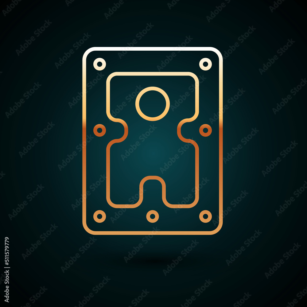 Gold line Hard disk drive HDD icon isolated on dark blue background. Vector Gold line Hard disk drive HDD icon isolated on dark blue background. Vector