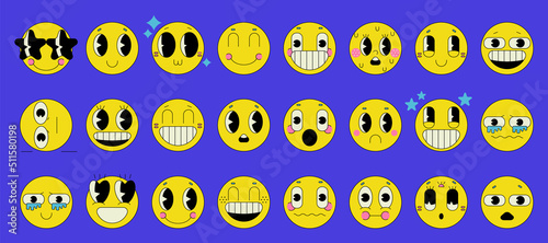 Vector illustration in linear style. 80s emoji design templates