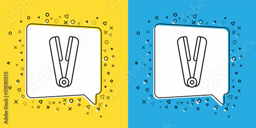 Set line Curling iron for hair icon isolated on yellow and blue background. Hair straightener icon. Vector