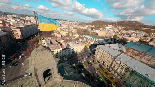 Lviv, Ukraine: Opera House and surroundings. Beautiful historical city streets in downtown. Old places, wonderful buildings and houses. Architecture. Europe.