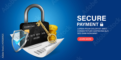 credit card Data protection concept.software access data as confidential.Online file server protection system concept with credit card and lock.Personal data security in isometric vector illustration.