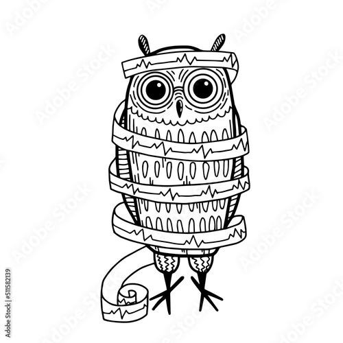 Happy Doctor's Day. Owl in the form of a cardiologist. Vector hand drawn cartoon illustration. 