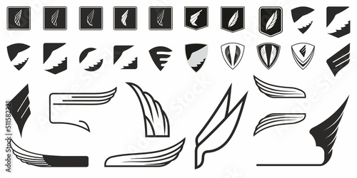 Collection or set of logos of wings