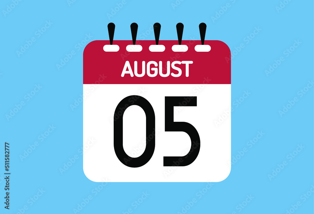 August day 5. Calendar design template 5 august in background blue. August day 5. Calendar design template 5 august in background blue.