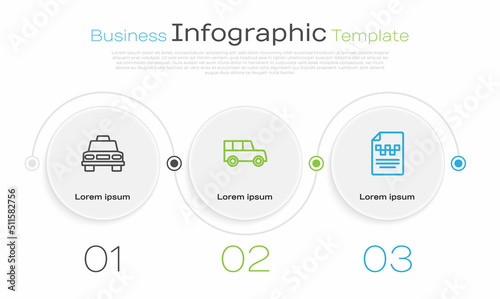 Set line Taxi car, Car and driver license. Business infographic template. Vector