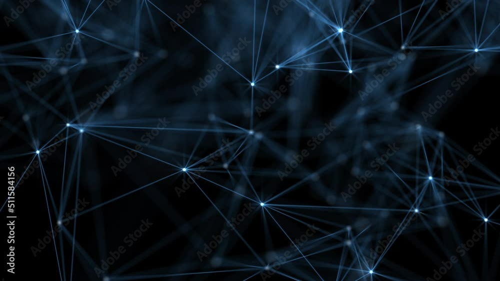 Abstract plexus tech background with glowing blue shiny connecting lines and dots or nodes. Digital data network connections concept. This modern technology video is full HD and a seamless loop.