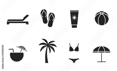 beach vacation icon set. summer, sea and exotic vacation symbols. vector images for tourism design