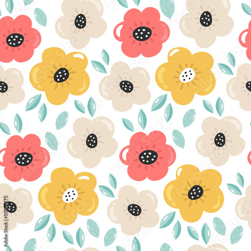 Seamless patterns with blossom flowers and leaves