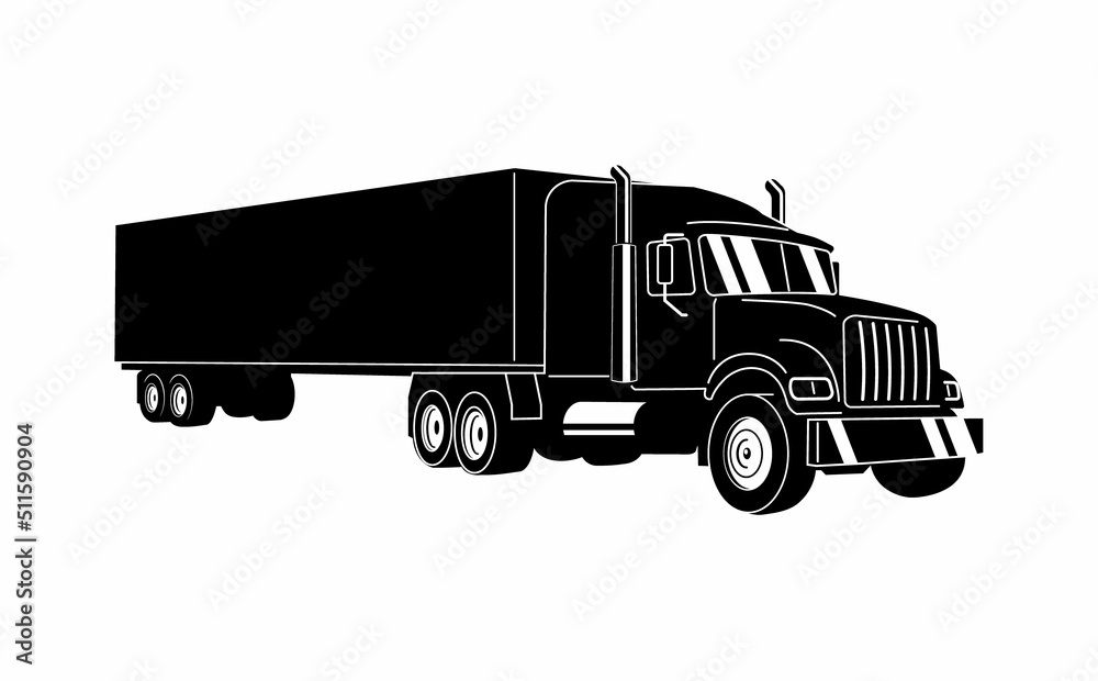 Semi Truck. Vector Outline Lorry. Freight transportation. Modern flat