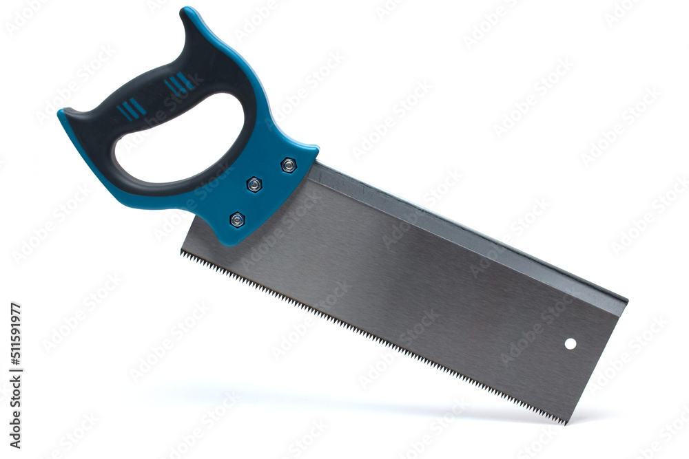 Closeup hand saw bow handle white background Closeup hand saw bow handle white background