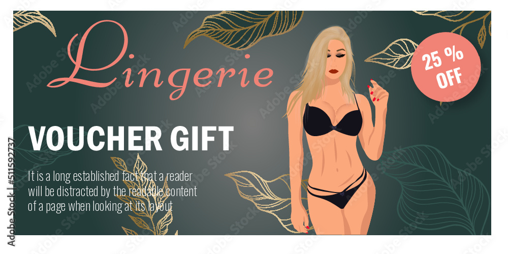 Lingerie Shop Card promotion voucher banner background with beautiful girl  Stock Vector | Adobe Stock