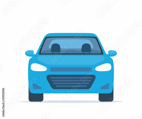 Blue car. City sport sedan view from the side. Passenger vehicle. Vector illustration in flat style.
