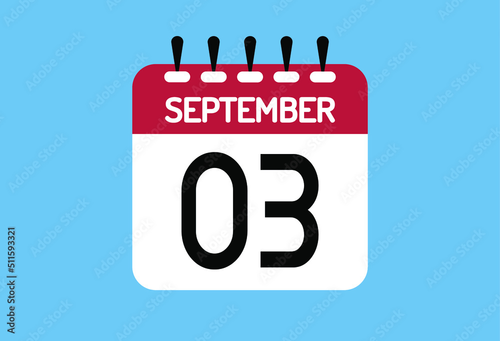 September day 3. Calendar design template 3 september in background blue. September day 3. Calendar design template 3 september in background blue.