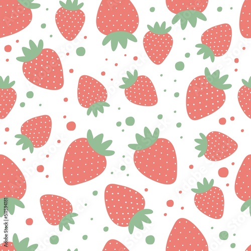 Ripe strawberries seamless vector pattern in flat style on white background