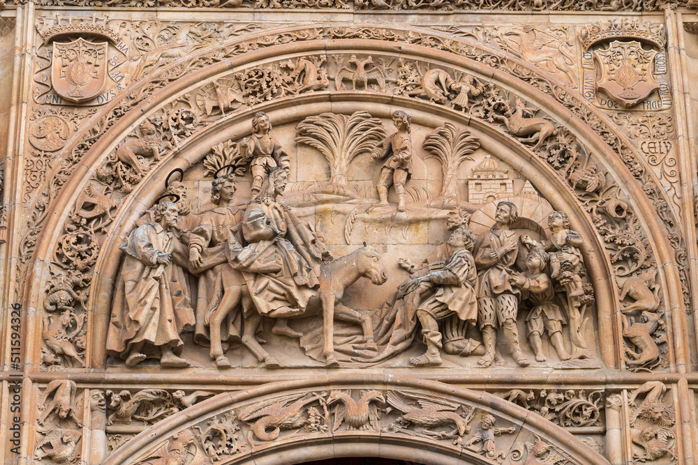 Facade of the Cathedral of the city of Salamanca, in Spain.