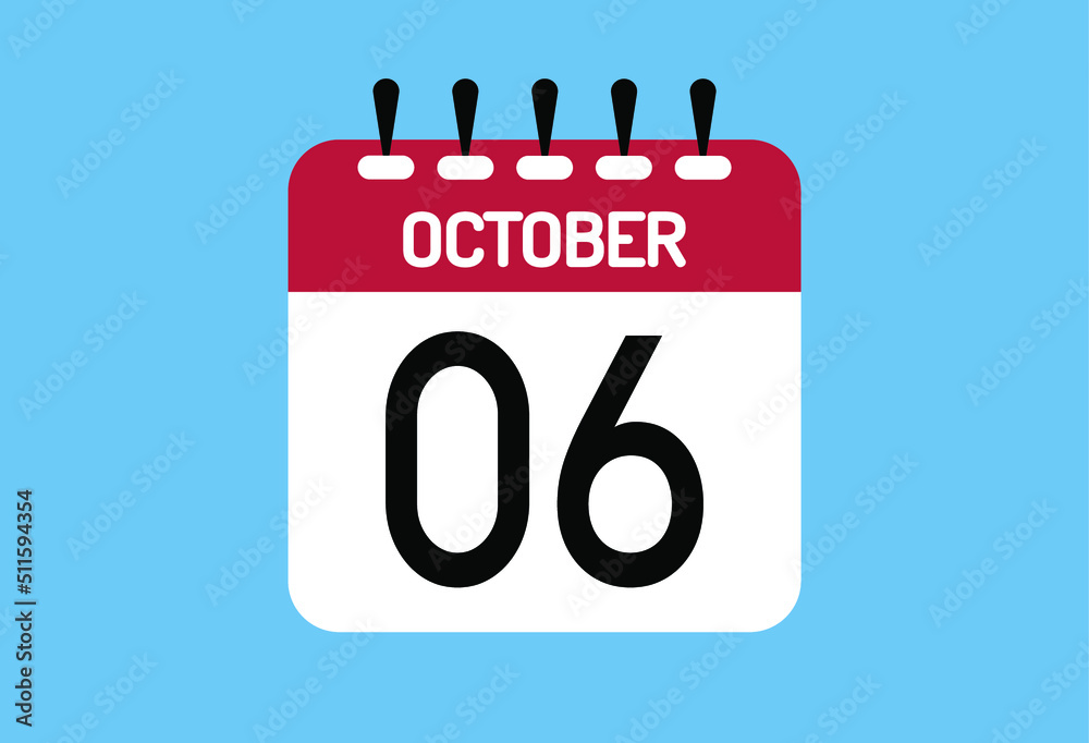 October day 6. Calendar design template 6 october in background blue. October day 6. Calendar design template 6 october in background blue.