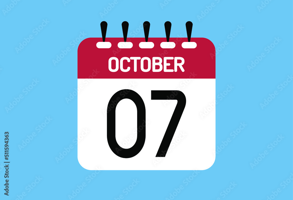 October day 7. Calendar design template 7 october in background blue. October day 7. Calendar design template 7 october in background blue.