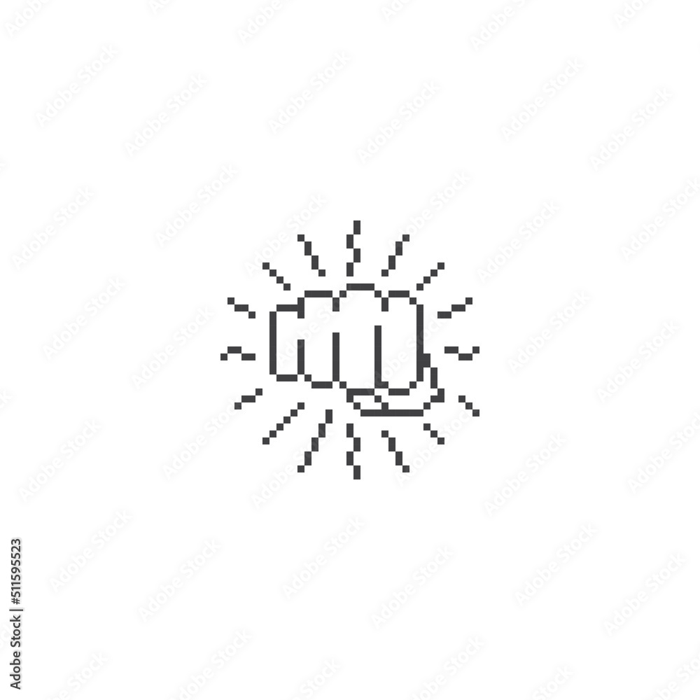 Forward fist, hand punch fist. Pixel art line icon vector icon illustration