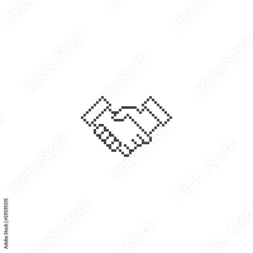 Handshake, business. Pixel art line vector icon illustration