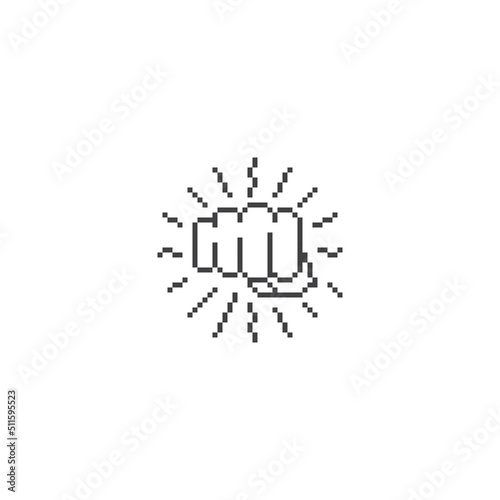 Forward fist, hand punch fist. Pixel art line icon vector icon illustration