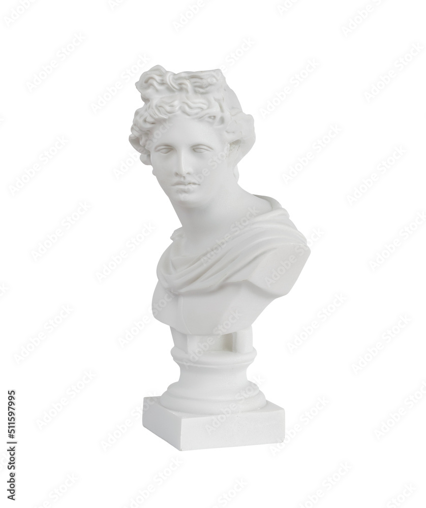 Plaster figure of Apollo isolated on a white background. Minimal concept.
