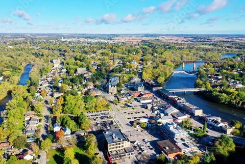 Photography Aerial scene of Paris, Ontario, Canada in early autumn