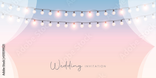 wedding invitation design blue sky and fairy lights