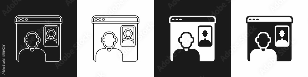 Set Video chat conference icon isolated on black and white background. Online meeting work form home. Remote project management. Vector Set Video chat conference icon isolated on black and white background. Online meeting work form home. Remote project management. Vector