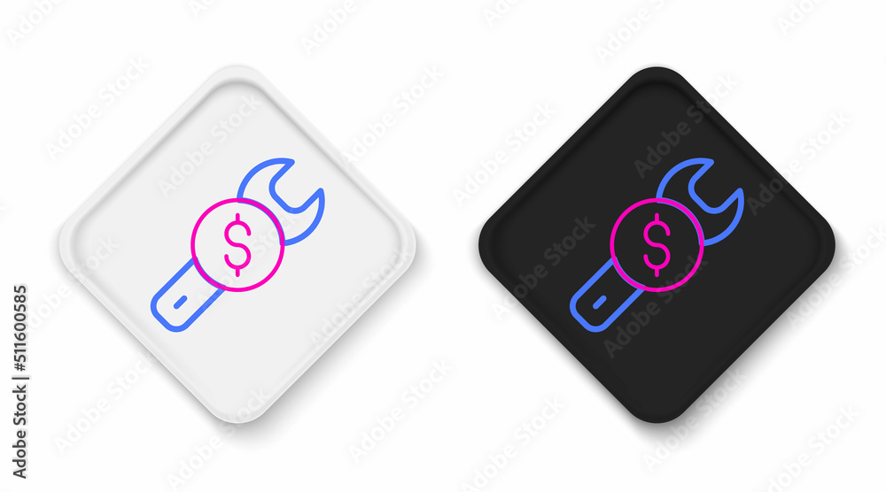 Line Repair price icon isolated on white background. Dollar and wrench. Colorful outline concept. Vector Line Repair price icon isolated on white background. Dollar and wrench. Colorful outline concept. Vector
