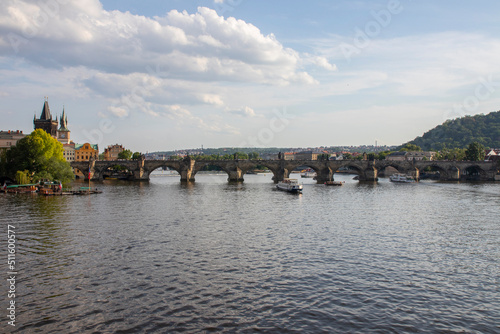 Charles Bridge that crosses the Vltava river in Prague, Czech Republic.