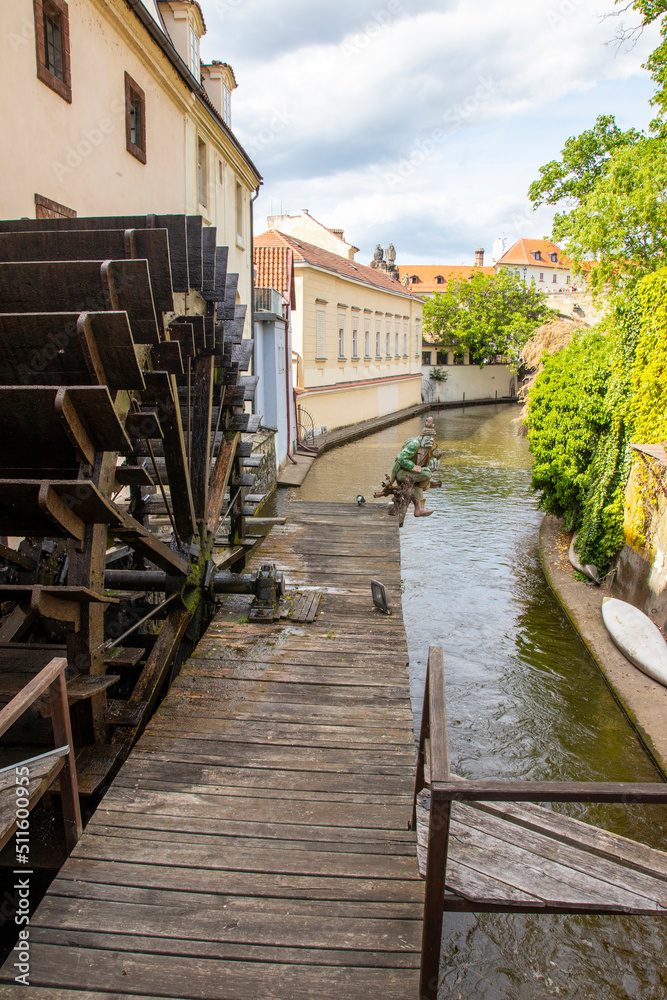 a photo for water mill in prague city