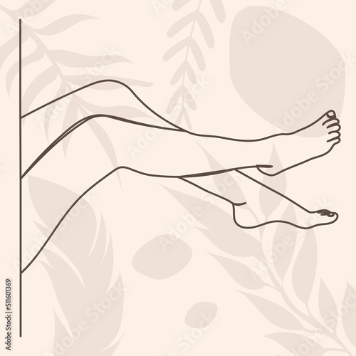 female feet drawing by one continuous line, sketch
