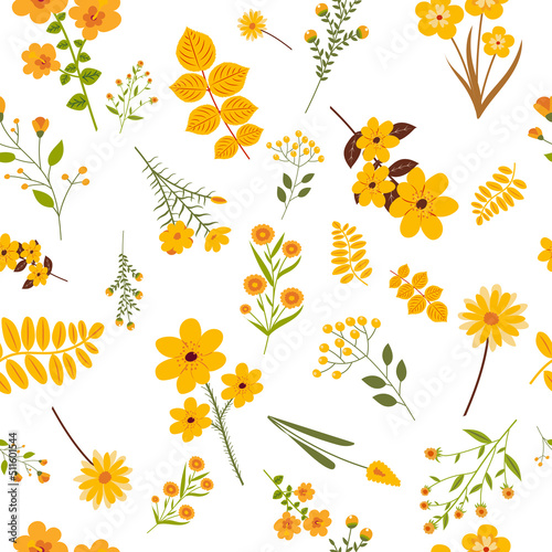 autumn seamless background  leaves  flowers  pattern  vector