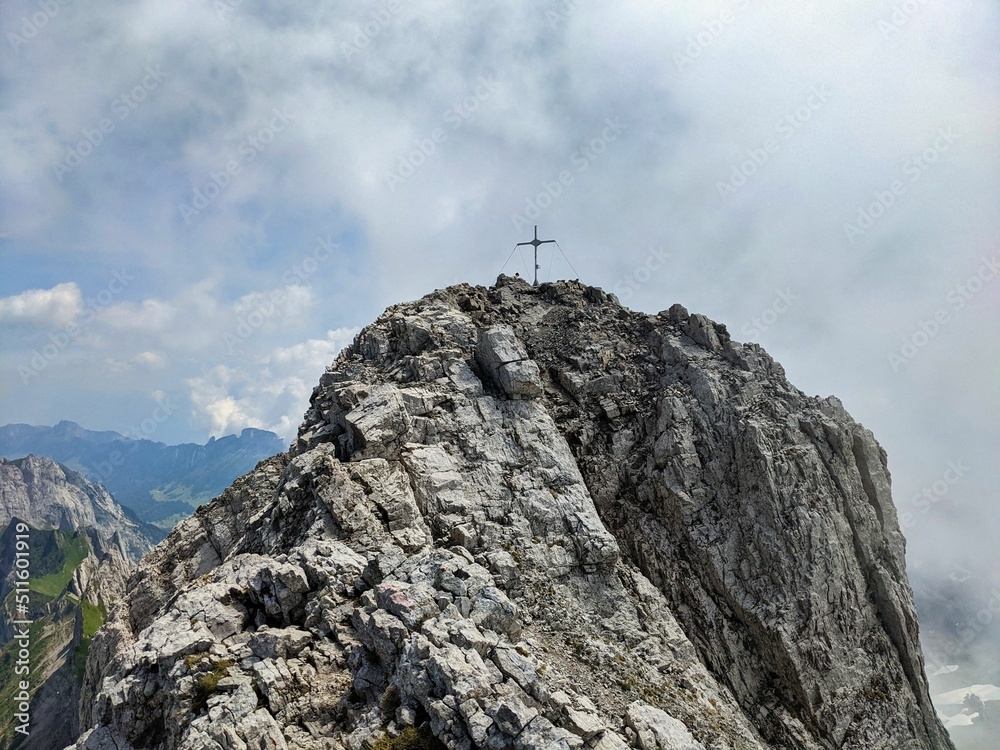 summit cross on the altmann in the appenzell alps. High quality photo.