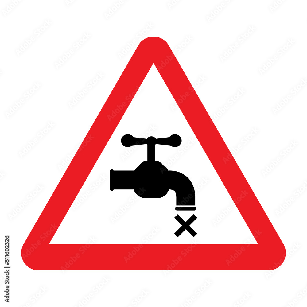 Drought warning sign. Vector illustration of red triangle sign with tap icon inside. No water concept. Water shortage. Natural disaster and climate change symbol. Drought warning sign. Vector illustration of red triangle sign with tap icon inside. No water concept. Water shortage. Natural disaster and climate change symbol.