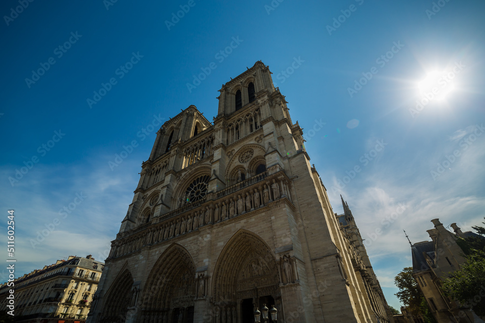 Notre Dame de Paris cathedral, France. Facade of Notre Dame. 