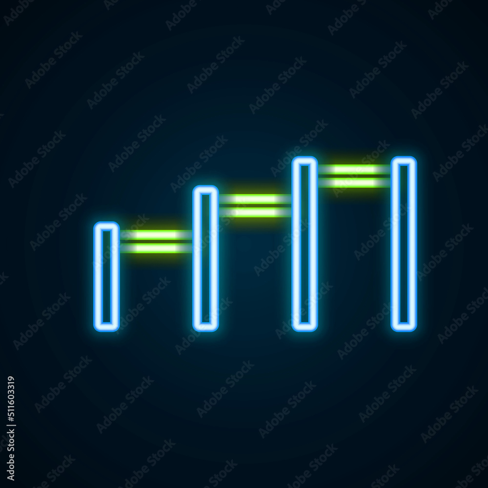 Glowing neon line Sport horizontal bar icon isolated on black background. Colorful outline concept. Vector