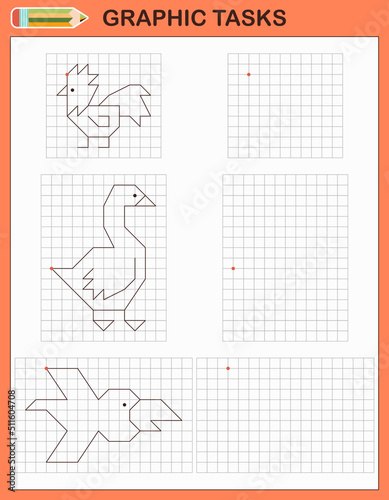 Graphic tasks by cells. Educational games for kids