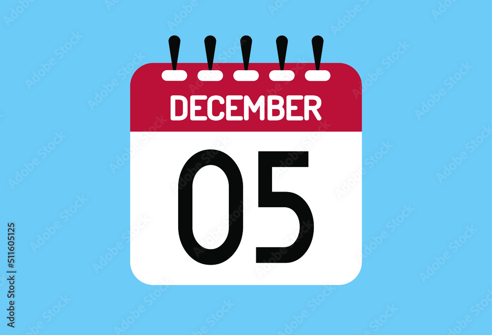 December day 5. Calendar design template 5 december in background blue. December day 5. Calendar design template 5 december in background blue.