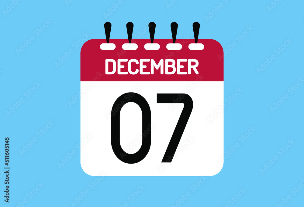 December day 7. Calendar design template 7 december in background blue. December day 7. Calendar design template 7 december in background blue.