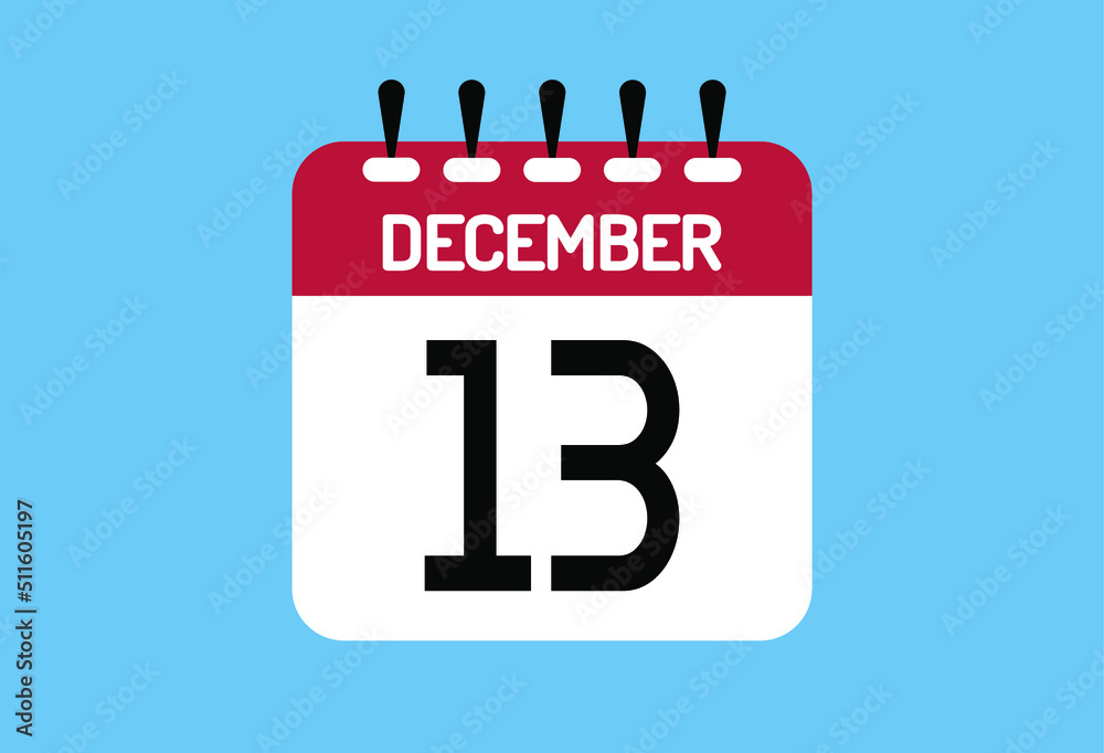 Fototapeta premium December day 13. Calendar design template 13 december in background blue.